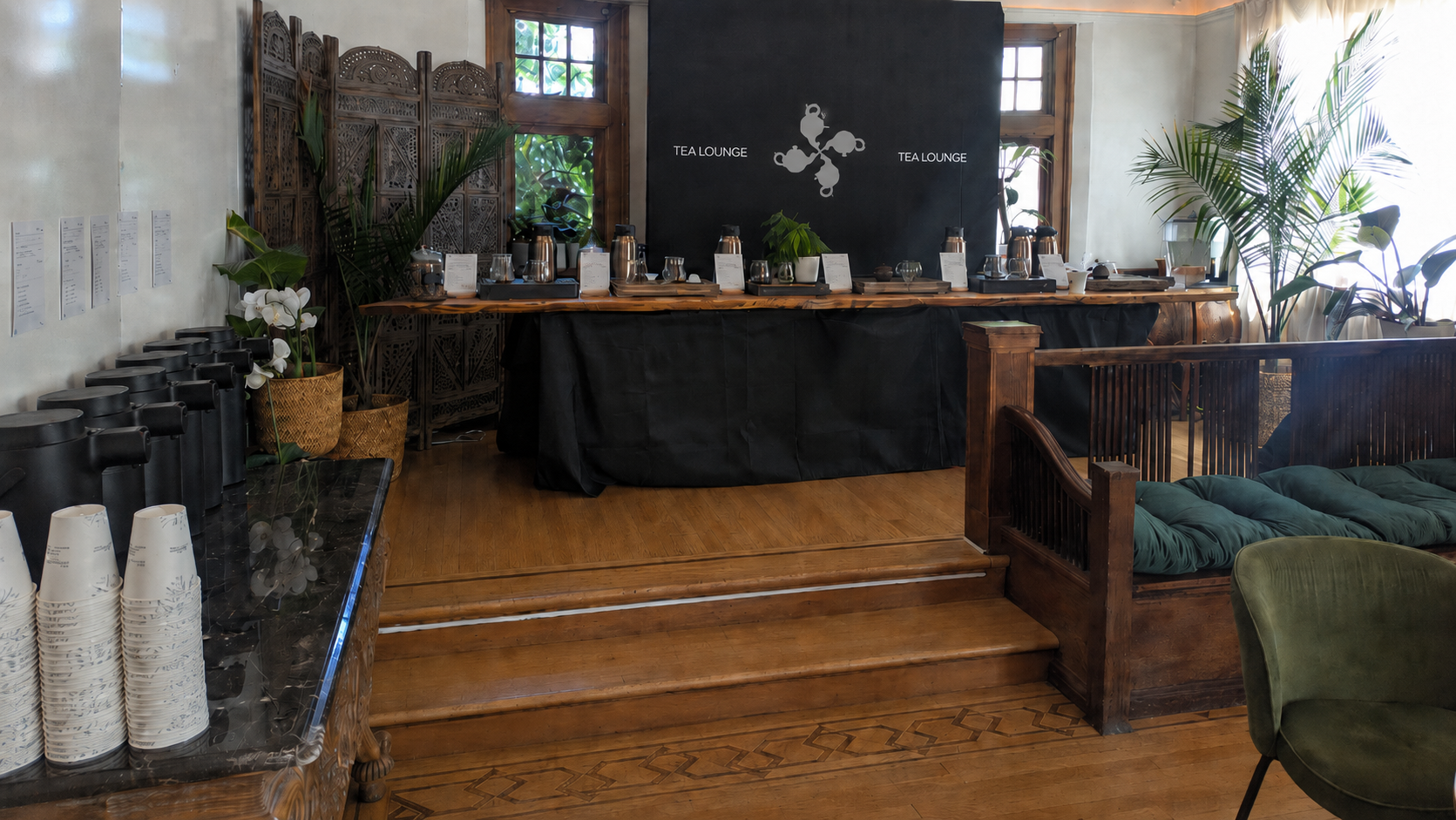 Elegant tea lounge tent at an event