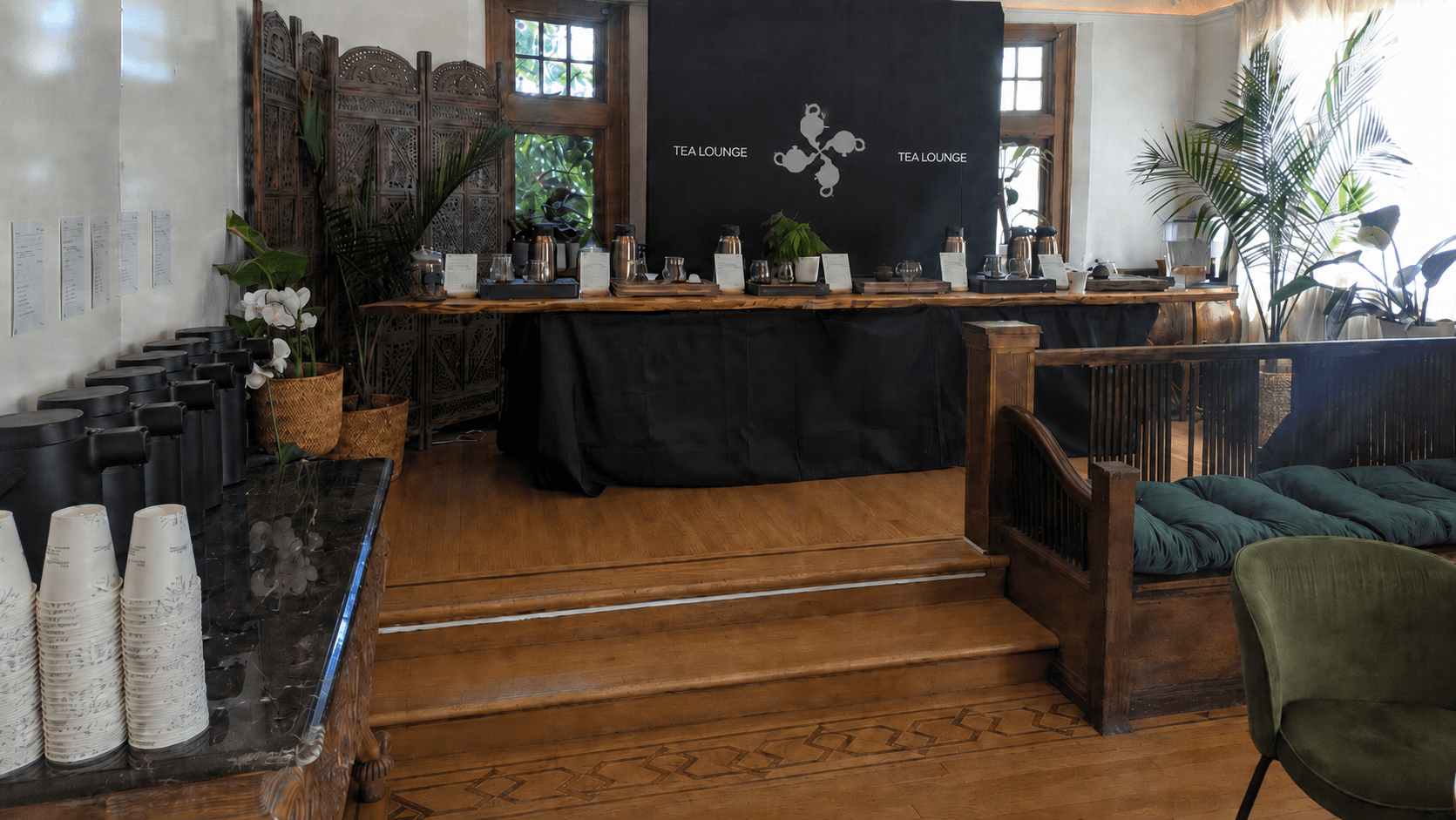Elegant tea lounge tent at an event